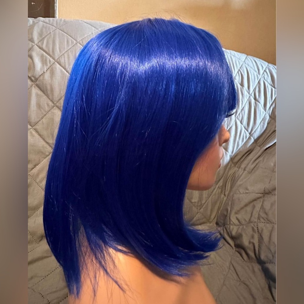 Wig - Blue Synthetic Hair Wig with Bangs. Shoulder length